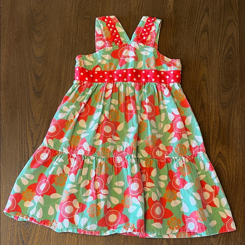 Floral Kids Dress with Coral and Green Accents